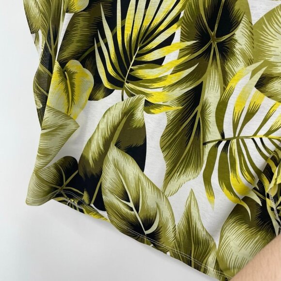 Laura Green and Yellow Botanical Leaf print flutter sleeve blouse keyhole neck S - Picture 9 of 12